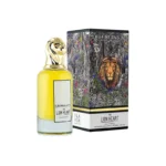 Botella imponente del perfume Armaf Georgians The Lionheart, con diseño robusto en tonos dorado oscuro y negro, decorado con detalles de escudo y león en relieve. Un frasco que transmite poder, nobleza y masculinidad. Ideal para hombres que buscan una fragancia intensa y dominante.