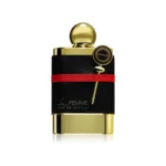 Botella de perfume Armaf Le Femme con diseño refinado en tonos dorado claro y rosa metálico. Frasco femenino y elegante con detalles curvos que evocan sensualidad, delicadeza y lujo. Ideal para mujeres que buscan una fragancia floral y sofisticada.