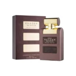 Botella del perfume Armaf Shades Wood en tonos oscuros con detalles dorados y acabados metálicos. Diseño sobrio y elegante que evoca lujo y profundidad. Fragancia ideal para hombres que buscan un aroma cálido, especiado y amaderado con fuerte presencia.