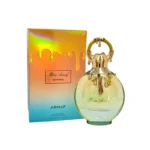 Frasco femenino del perfume Miss Armaf Catwalk con diseño estilizado en tonos rosa y dorado, decorado con detalles brillantes que evocan glamour y moda. Una presentación chic y elegante, ideal para mujeres sofisticadas que buscan una fragancia con presencia en cada paso.