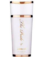 Botella de perfume Armaf The Pride of Armaf White con diseño elegante y minimalista en color blanco con detalles plateados. Presentación de lujo que refleja frescura, pureza y sofisticación. Ideal para hombres que buscan una fragancia moderna y versátil.