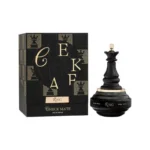 Frasco del perfume Armaf Checkmate King con diseño de lujo en tonos dorado y negro. Perfume masculino sofisticado, que evoca estrategia, elegancia y poder.