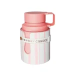 Frasco del perfume Armaf Odyssey Candee; notas de salida frutales con fresa, frambuesa, melocotón, bergamota y geranio; corazón dulce de caramelo, pasionaria y jazmín; base cálida de almizcle, patchouli y ámbar. Perfecto para mujer, uso en otoño‑invierno, citas románticas o cuando quieras un aroma dulce‑dulce, coqueto y atractivo.