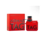 Frasco del perfume Armaf Tag Him Uomo Rosso; apertura con cardamomo, lavanda y toques herbales; corazón especiado con pimienta negra; base cálida de vainilla, tonka e incienso. Perfecto para salidas nocturnas, citas o ambientes formales donde se necesita una fragancia seductora y oriental.