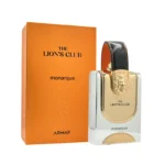 Frasco del perfume Armaf The Lions Club Monarque con diseño dorado y escudo de león. Fragancia imponente y elegante que proyecta autoridad, clase y distinción.
