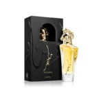 Lattafa Maahir Eau de Parfum — fragancia unisex elegante y oriental con notas amaderadas, florales y ámbar; perfume intenso y duradero que refleja lujo, poder y distinción en un frasco dorado con diseño de caballo árabe.