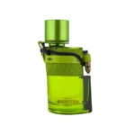 Botella del perfume Armaf Hunter Jungle con diseño audaz en tonos verdes y negros, inspirada en la naturaleza salvaje. Frasco masculino de estética robusta que evoca aventura, frescura y libertad. Ideal para hombres que buscan una fragancia verde, especiada y vibrante.