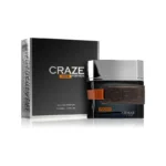 Frasco del perfume Armaf Craze Noir en color negro mate con detalles metálicos, de diseño moderno y elegante. Botella masculina que transmite misterio, sofisticación y carácter. Ideal para hombres que prefieren fragancias intensas, orientales y con presencia.