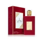 Lattafa Asdaaf Ameerat Al Arab Eau de Parfum — fragancia femenina intensa y oriental con notas dulces, ambaradas y florales; perfume de larga duración que expresa lujo, sensualidad y poder femenino en un frasco fucsia con dorado.