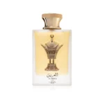 Perfume Lattafa Pride Al Areeq Gold Eau de Parfum unisex, fragancia árabe ambarada y amaderada con notas de vainilla y especias, elegante y sofisticada.