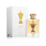 Perfume Lattafa Pride Al Areeq Gold Eau de Parfum unisex, fragancia árabe ambarada y amaderada con notas de vainilla y especias, elegante y sofisticada.
