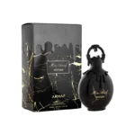 Frasco del perfume Miss Armaf Mystique con diseño femenino en tonos púrpura y dorado, de estética elegante y misteriosa. Botella delicada que evoca encanto, sofisticación y magnetismo. Ideal para mujeres que buscan una fragancia floral, envolvente y seductora.